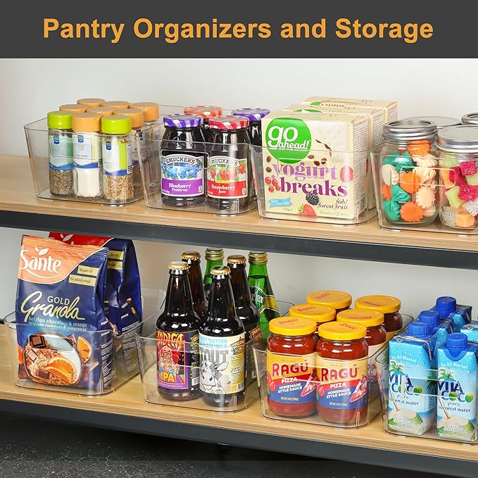12 Pack Plastic Storage Bins, Pantry Organizers and Storage Container, Multi-Use Organizer Bins for Kitchen, Office, Fridge, Freezer, Cabinet and Shelf Organization