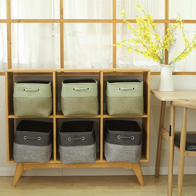 Sea Team 3-Pack Large Storage Basket Set, Trunk Organizer, Clothes Toys Bin, 15 x 10 x 10 Inches, Big Rectangular Canvas Fabric Collapsible Shelf Box with Handles for Kids Room (Grey/Black)