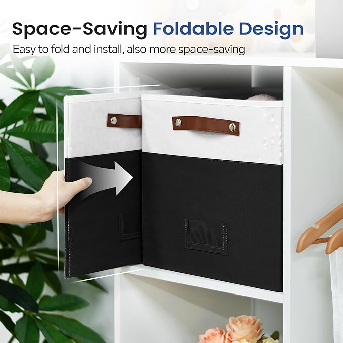 6-Pack Storage Cubes with Handles & Label Holders Basket, Closet Cube Home Organizer Bins(White/Black, 13 x 13 x 13 inch)