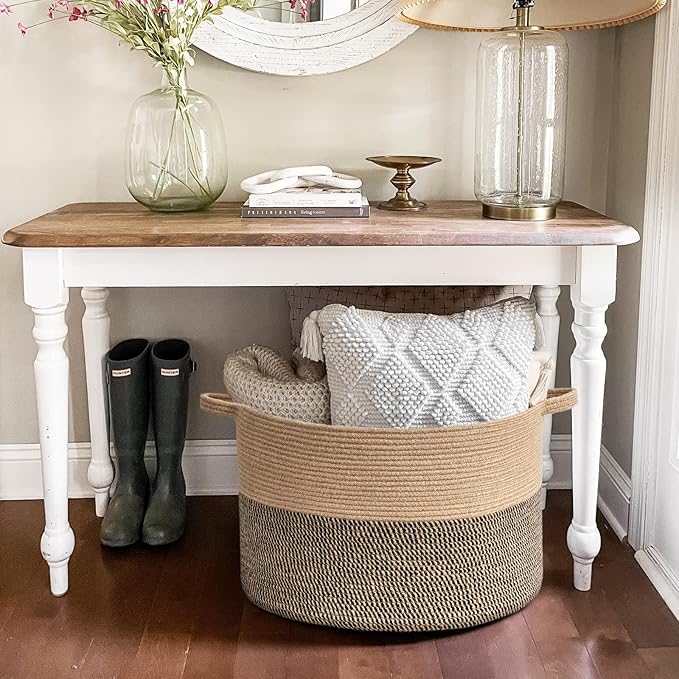 Goodpick Extra Large Wicker Storage Basket, 83L Woven Blanket Storage for Living Room, Round Baby Basket for Clothes, Big Laundry Hamper for Pillow, 21.7 x 13.8 inches