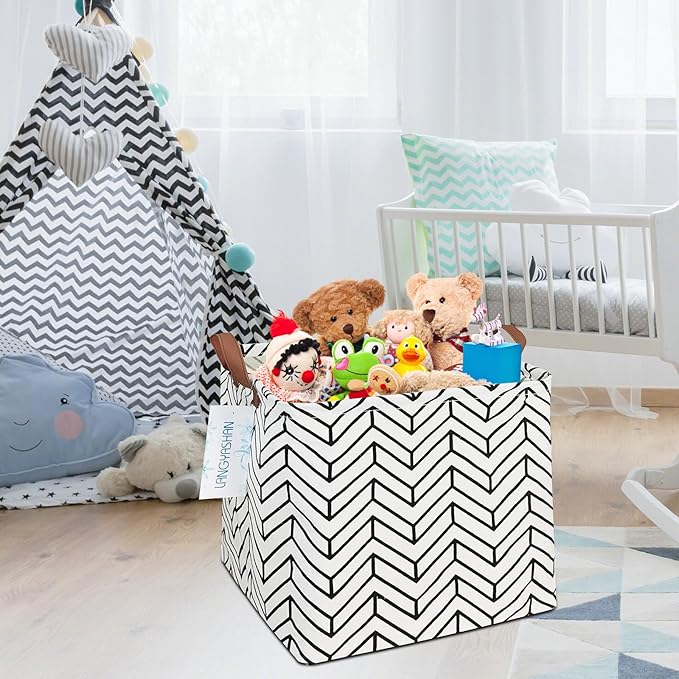 LANGYASHAN Square Storage Baskets Waterproof Canvas Children Laundry Nursery Hamper for Shelves Gift Baskets Toy Organizer Room Decor (Geometric)
