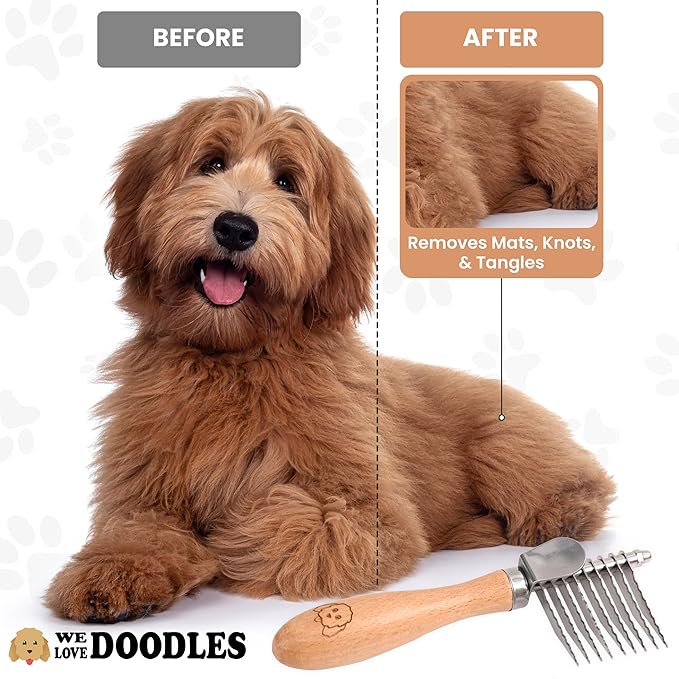 We Love Doodles Small Dog Dematting Rake & Small Slicker Brush - Detangler Brush For Dogs, Comb Tool For Grooming, Pet Grooming Detangler Pin Dog Brush, Dog Slicker Brush for Pet Hair