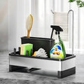 Ewaiira Stainless Steel Sink Caddy, Sponge Holder for Kitchen Sink with Brush Holder & Dishcloth Rack, Rustproof Sink Organizer Countertop, Kitchen Organizers Storage Essentials (D-Black)