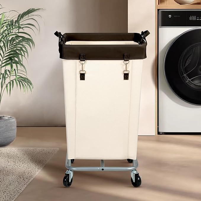 STO STO Laundry Hamper with Wheels, 160L Rolling Laundry Sorter Cart with Heavy Duty Steel Frame, Large Clothes Hamper with Handles for Bedroom, Bathroom, Laundry Room, Beige and Brown