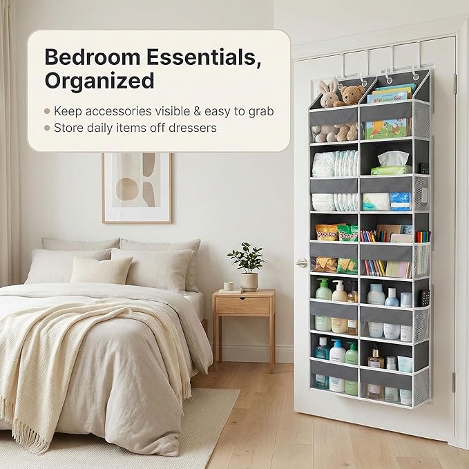 10-Pocket Over the Door Organizer with Heavy-Duty 600D Oxford Fabric, Upgraded Hooks with Silicone Protectors for Dorm, Closet Storage, Bedroom, Bathroom