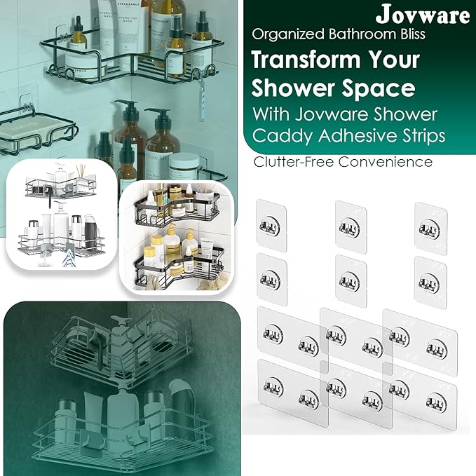 Jovware Adhesive Hooks for Shower Caddy, Bathroom Shelf, 12 Pack