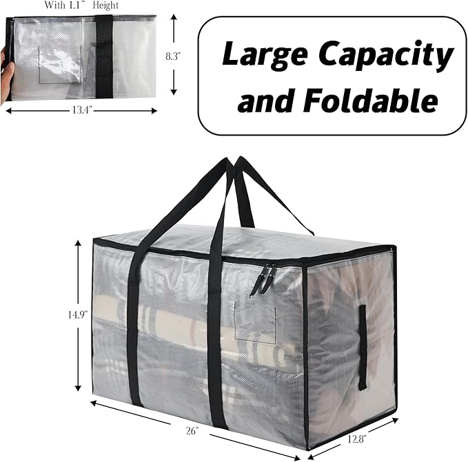 6 Pack Heavy Duty 93L (24.5 Gallon) Stackable Plastic Storage Bins with Lids, Clear Totes – For Home Organization and Storage, Sturdy and Reusable Alternative to Moving Bags