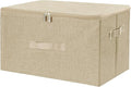 ANMINY Storage Bins with Zipper Lids 36 Qt Lidded Fabric Storage Boxes Baskets Cubes with Handles Collapsible Washable Cotton Linen Closet Shelf Clothes Organizer Containers - Beige, Large