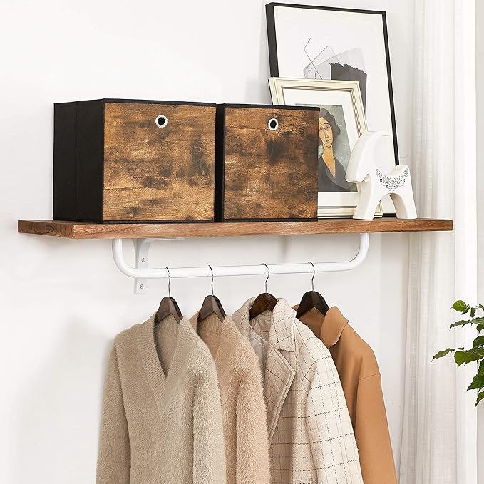 SONGMICS Storage Cubes, Set of 6 Storage Bins with Handles, Foldable Oxford Fabric and Non-Woven Fabric Storage Boxes, 11.8 x 11.8 x 11.8 Inches, Rustic Brown and Black URFB102B01