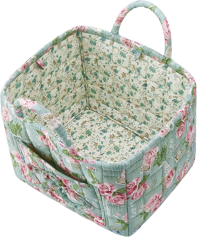 Boho Fabric Storage Basket, Large Capacity Laundry Basket, 12.2'' x 10.23'' x 10.23'' Collapsible Laundry Hamper with Easy Carry Handles (Multi, L)