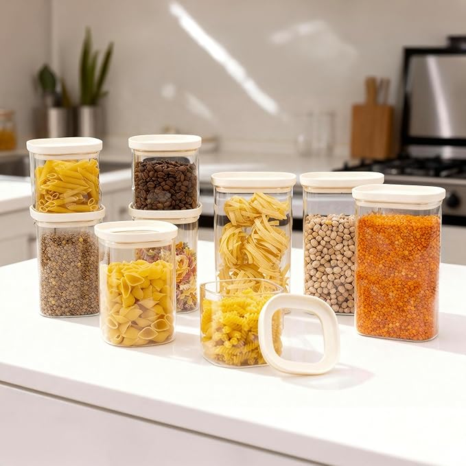 Urban Green Glass Food Storage Jar with Glass Lid in Ractangle Shape, Food Canister Set with Airtight Lids, Pantry Storage Jar for Kitchen Organization. Food Storage Containers in Pack of 3, 40oz.