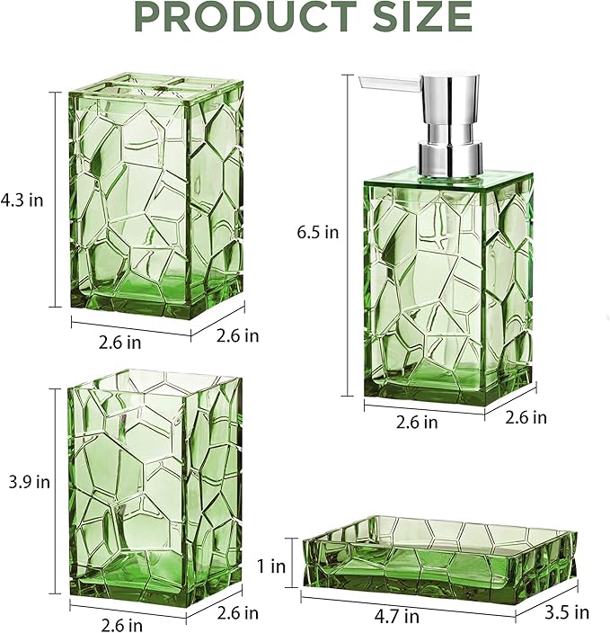 HBlife Bathroom Accessories Set, Sage Green Acrylic Bathroom Counter Set with Toothbrush Holder, Soap Dispenser, Tumbler, Soap Dish, Boho Modern Bathroom Accessories Decor, Ideal Gift Choice