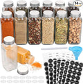 AOZITA 14 Pcs Glass Spice Jars with Spice Labels - 8oz Empty Square Spice Bottles - Shaker Lids and Airtight Metal Caps - Chalk Marker and Silicone Collapsible Funnel Included