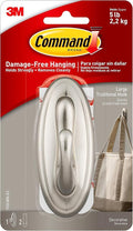 3M Command 17053BN Traditional Plastic Hook, Large, Brushed Nickel