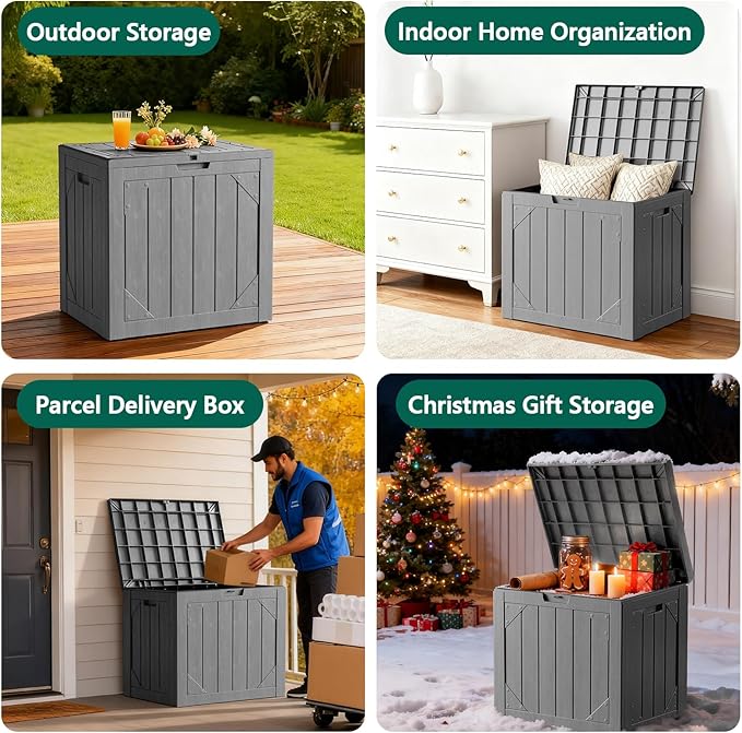 Outdoor Storage Box,30 Gallon Deck Box Outdoor Storage Bench Outside Waterproof Resin Storage Bench, Lockable Patio Cushions, Garden Tools Storage For Furniture, UV Resistant(Gray