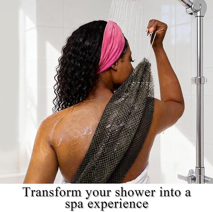 SubSahara Authentic African Net Sponge - 2 Pack Exfoliating Bath & Shower Loofah Sponge for Body & Face, Gentle Scrubber for All Skin Types, Travel, Durable (Black & Grey)