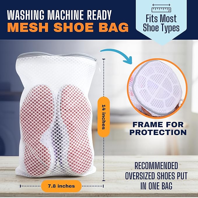Mesh Shoe Washing Machine Bag (2 Pack) – Shoe Laundry Bag for Washing Machine – Honeycomb Mesh Laundry Bags with Zipper for Sneakers, Shoes, Socks, Bras, Delicates, and Toys – Wash & Dryer Safe