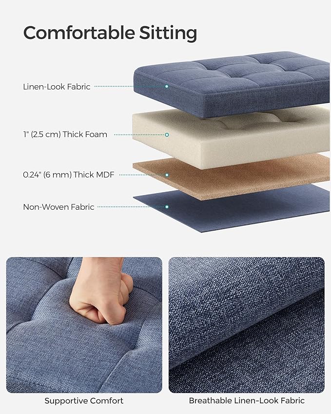 SONGMICS MAZIE Collection - Small Folding Storage Ottoman, Foot Rest Stool, 12.2 x 16.1 x 12.2 Inches, 286 lb Load Capacity, for Living Room, Bedroom, Home Office, Dorm, Light Denim Blue ULSF102Q01