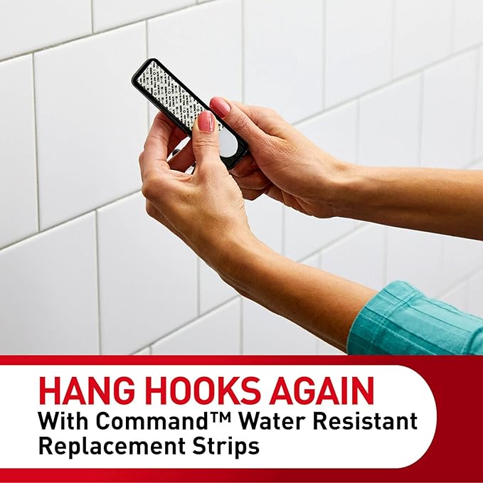 Command Water-Resistant Adhesive Refill Strips, Large (Pack of 16) – Damage-Free Hanging for Bathroom Hooks & Shower Caddies in Humid Areas, No Tools Needed, Holds 5 lb