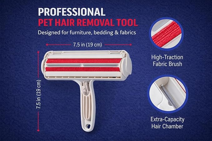 Pet Hair Remover for Furniture & Clothes – Reusable Lint Roller for Dog & Cat Hair, Fur & Dander – Couch, Car & Carpet Cleaning Tool for Pets - Eco Friendly Fur Remover - Home Pet Essentials
