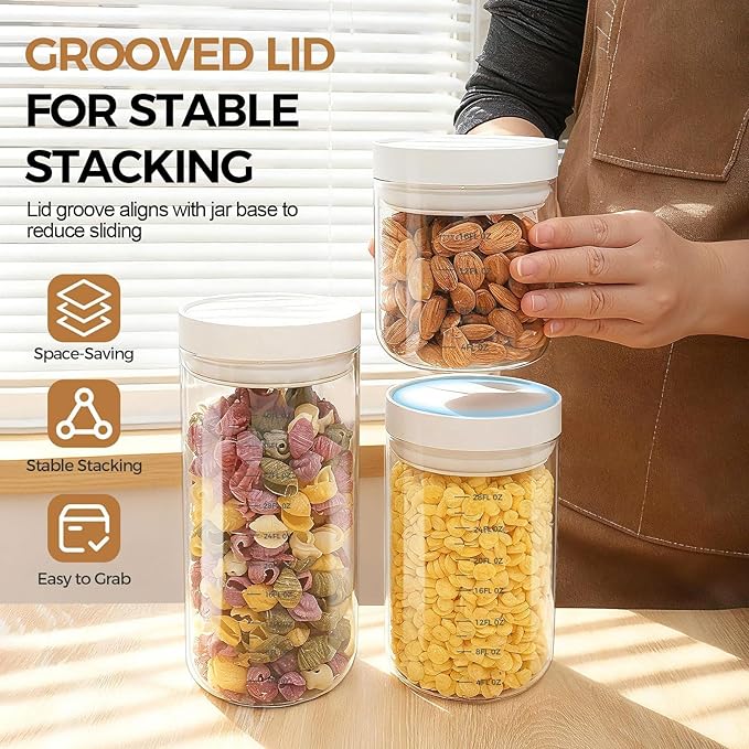 Danbark Set of 4 30oz Airtight Glass Storage Canisters with Lids - Pantry Organizers and Storage Glass for Kitchen - for Pantry, Flour, Sugar, Coffee, Tea, Pasta, Rice, and Snacks - White
