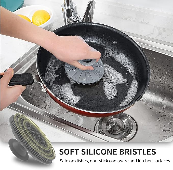 Silicone Sponge, BEAUTAIL Non-Scratch Scrub Sponges for Washing Dishes, Kitchen Fruit Vegetable Cleaning Brush, Long Lasting and Reusable Dishwashing Scrubber, Suction Up Hang Designed, 1 Pack, Gray