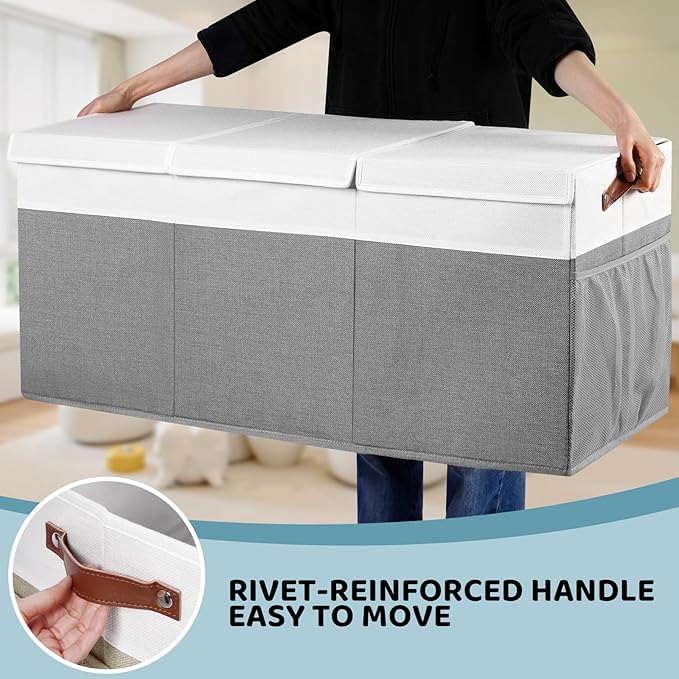 Extra Large Toy Chest,Foldable Storage Box,Large Storage Bins With Lids,Suitable for living rooms,studies,bedrooms(40"X18"X14",White & Grey)