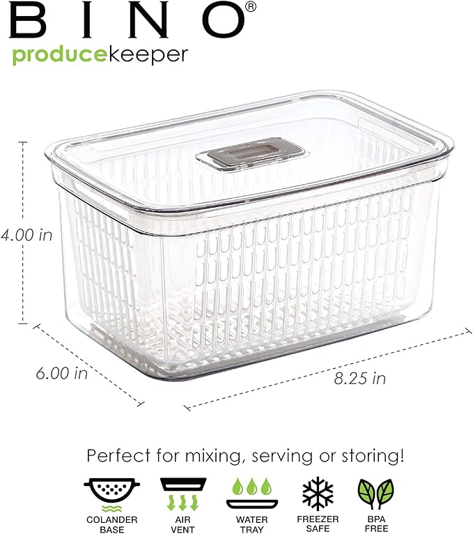 BINO | Produce Saver - 6.8 Cup/1.6L | Fridge Storage Containers for Fruits and Vegetables | Adjustable Air Vent, Removable Basket | BPA-Free Fridge Organizers