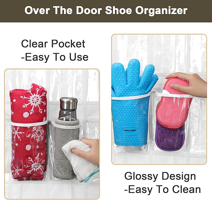 Over The Door Shoe Organizer - 2 Pack Shoe Rack for Door with 24 Pockets and Hooks, Shoe Holder Back of Door Organizers for Shoes, Hanging Shoe Organizer for Space Saving, White