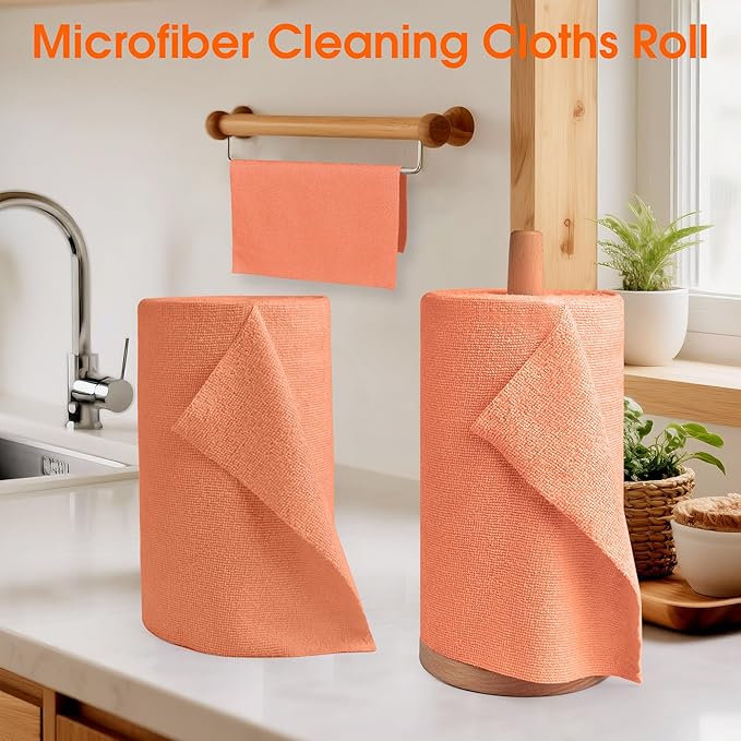 CHAUNCEY HOME Microfiber Cleaning Cloth Roll–100 Pack, Tear Away Microfiber Towels, Reusable, Washable, Scratch-Free, Kitchen Towels for Car, Home, Kitchen, Glass, Dishes(Honey Orange)