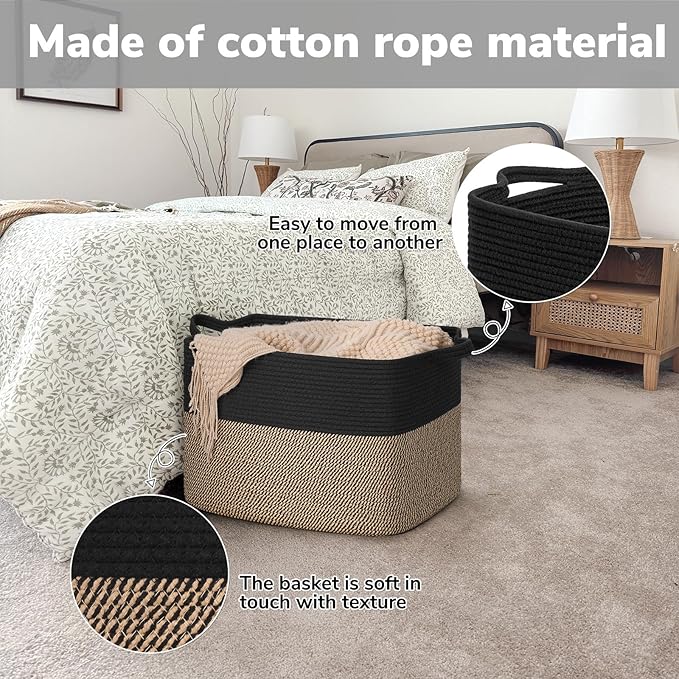 Goodpick Woven Baskets for Organizing, 18" x 14" x 12" Wicker Laundry Basket with Handles, Decorative Toy Baskets Storage Kids, Blanket Basket for Living Room, Bedroom