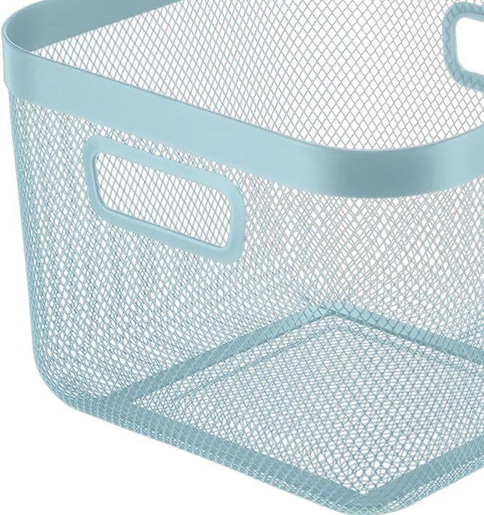Metal Mesh Steel Baskets, Household Wire Storage Organizer Bin Garden Harvest Basket Multi-functional Fruit Baskets with Handles for Kitchen Bathroom Picnic Shopping Decor Cabinet Home, Blue