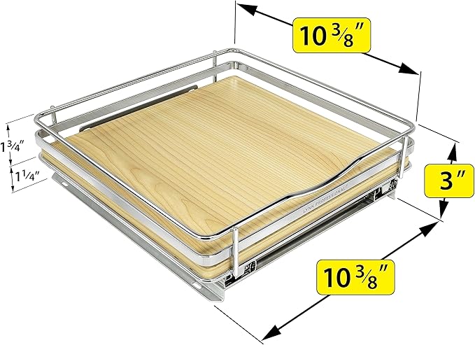 LYNK PROFESSIONAL® Élite™ Pull Out Spice Rack Organizer for Inside Kitchen Cabinets - 10-3/8 inch Wide - Slide Out Drawer – Wood/Chrome Sliding Spice Organization for cabinet - Spice Racks - 1 Tier
