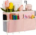 Bedside Storage Organizer 5 Pockets with 4 Hooks Hanging Storage Bag for Headboards/Bunk Bed (Pink)