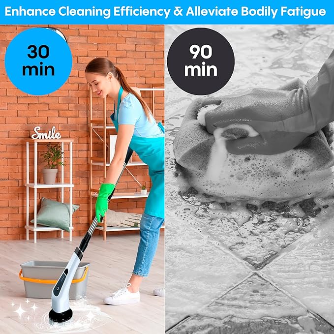Generic Befrima Electric Spin Scrubber 7 in 1 - Waterproof Electric Cleaning Brush, Cordless Shower Scrubber with Adjustable Handle, Electric Spin Scrubber 360° and Dual Speed for Cleaning Bathroom