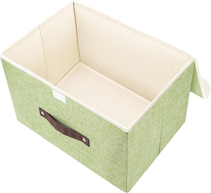 TYEERS Foldable Storage Boxes with Lids 5 Pack Fabric Storage Bins with Lids, Closet Organizers for Clothes Storage, Room Organization, Office Storage, Toys - Green