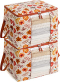 Chaos Cleared Canvas Storage Bags Designer Organizer 2 Pack – Seasonal Storage for Sweaters, Blankets, Linens & Garments – Foldable Design with Zip & Window, Moth-Proof Space Saver, Autumn Print