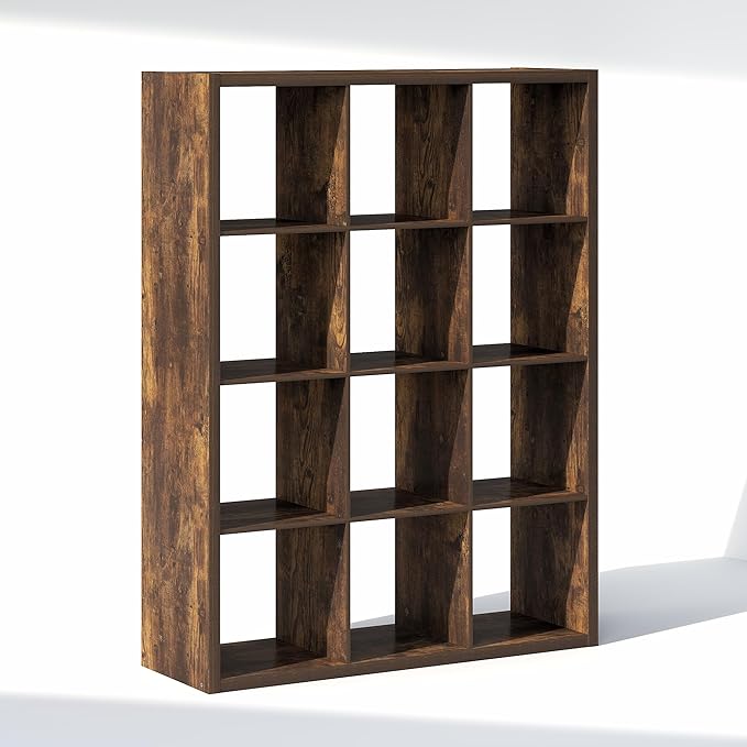 Furinno Cubic Closet Organizers and Storage, 12-Cube Closet Organizer, Open Shelf Closet Storage, Extra Thick Frame for Wardrobe, Bedroom, Living Room, Amber Pine