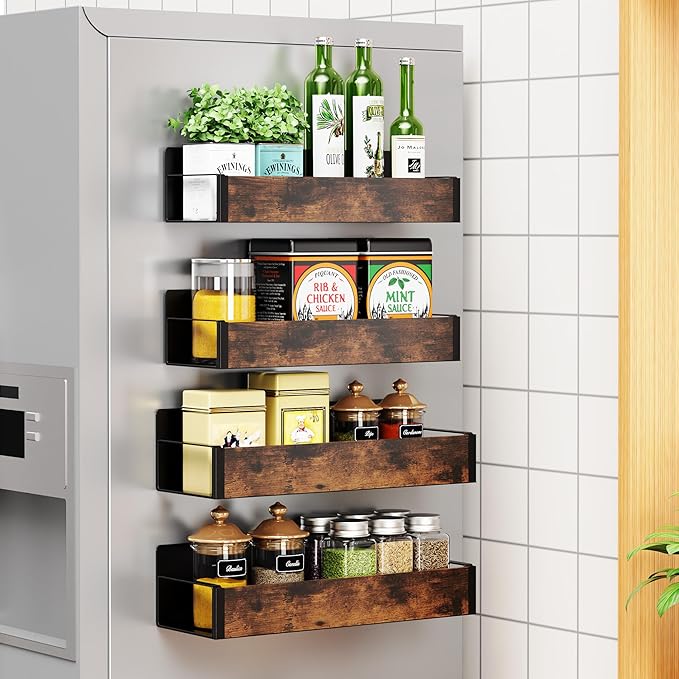 2/3/4 Pack Moveable Fridge Magnetic Spice Racks,Metal Black/White (Wood)