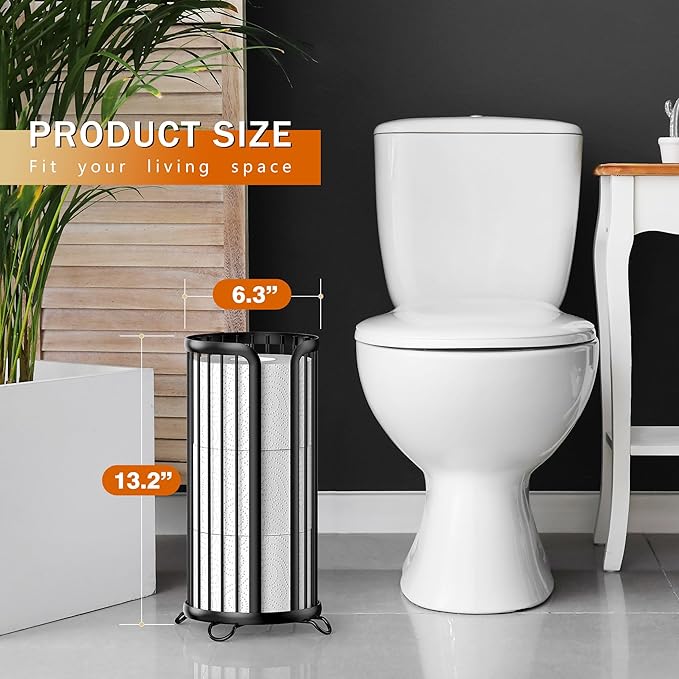Bunoxea Toilet Paper Holder Stand, Freestanding Toilet Tissue Organizer, Minimalistic Storage Solution, Reserve Mega Rolls,Modern Black-2PACK