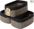 Small Storage Baskets for Organizing | Closet Organizer Bins | Shelf Toy Basket | Woven Rope Baskets | Cube Decorative Box | Shallow Basket | 11.5x7.5x4.7” | 3 Packs Black Brown