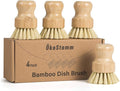 4 Pack Bamboo Dish Brush, Dish Scrubber Brush with Sisal Bristle, Natural Scrub Brush for Kitchen Cleaning Dishes, Pots, Pans, Bottles, Vegetables