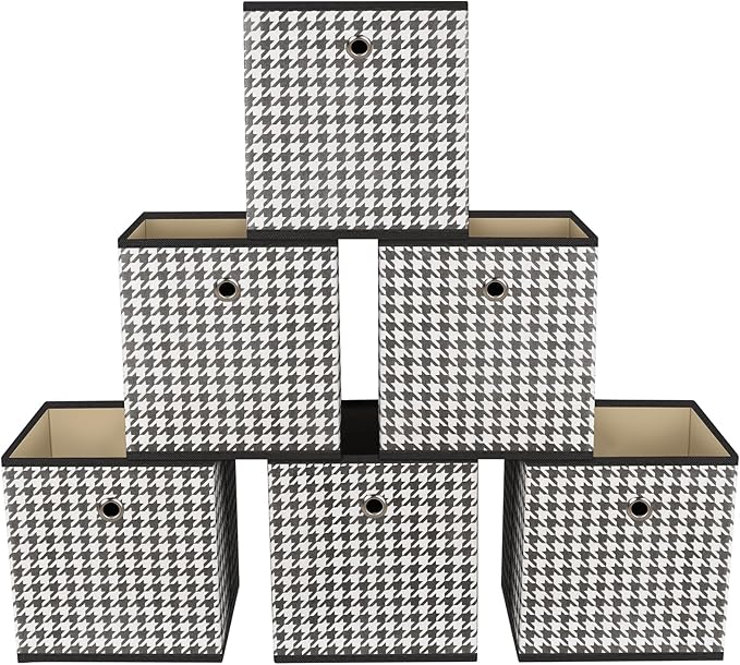 Foldable Storage Cubes Bins ,11 Inch Cloth Storage Cube Fabric Storage Box Cubes Organizer Baskets with Dual Handles for Home Organizer Set of 6 (Houndstooth)