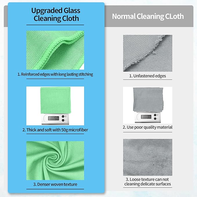 HOMERHYME Microfiber Cleaning Cloth, 10 Pack Glasses Cleaning Cloth, 16" ×14" Window Cleaning Rags, Streak Free Lint Free Polishing Cloths Wipes for Eye Glass Stainless Steel Windshield, Sage Green