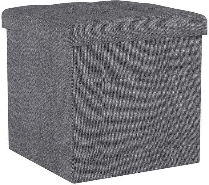 B FSOBEIIALEO Storage Ottoman Cube, Storage Chest Folding Foot Rest Seat, Linen Grey 12.6"X12.6"X12.6" (2 Pack)