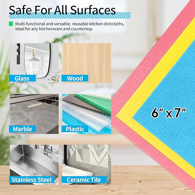 HOMERHYME Swedish Dishcloths for Kitchen 10 Pack, Multicolor Dish Cloth, Absorbent Dish Towels for Kitchen, Multipurpose Cellulose Sponge Cloths, Reusable Paper Towels for Home & Kitchen