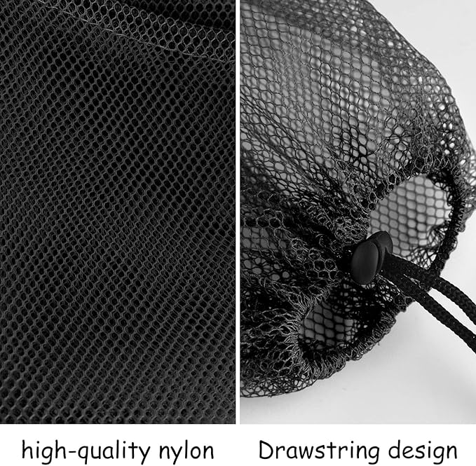 KUUQA 10 Pcs Drawstring Bag, Laundry and Golf Ball Bag, Nylon Mesh for Storage, Travel and Sports (Black, 13"x15.5")