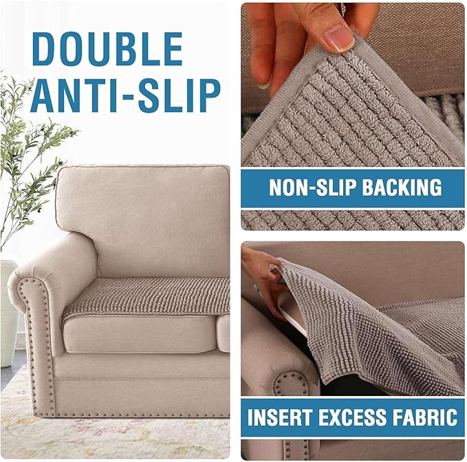 H.VERSAILTEX Plush Chenille Couch Cover for 3 Cushion Couch Anti Slip Washable Sofa Slipcovers Soft and Durable Furniture Protector for Dogs Cats Kids (27.5" x 59", Cuban Sand)