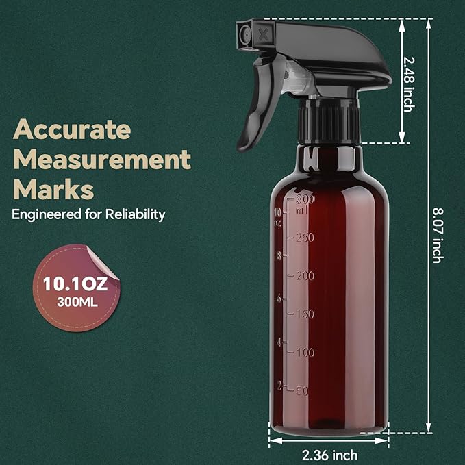 Plastic Spray Bottles (2 Pack 10 oz), Leakproof Adjustable Fine Mist & Jet Stream Nozzle, Premium BPA-Free Plastic Multi-Purpose for Hair, Plants, Cleaning (2 PACK CLEAR)