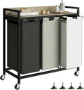Laundry Hampers with Shelf, Laundry Basket 3 Section, Laundry Sorter with Pull-Out Removable Large 3 Color Bags and Movable Wheels, Metal Frame, 3 x 15.87 Gallons (60L), Greige PF04XLZ